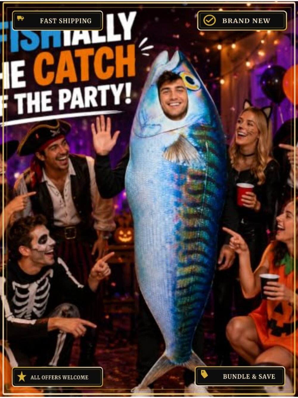 Adult Fish Costume Halloween Funny Sea Animal Ocean Outfit - Picture 4 of 6